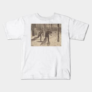 Deer-Stalking in the Adirondacks in Winter by Winslow Homer Kids T-Shirt